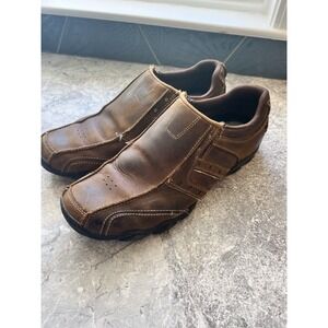 Skechers Relaxed Fit Leather Slip On Loafers Brown Casual Shoes Men's Size 11